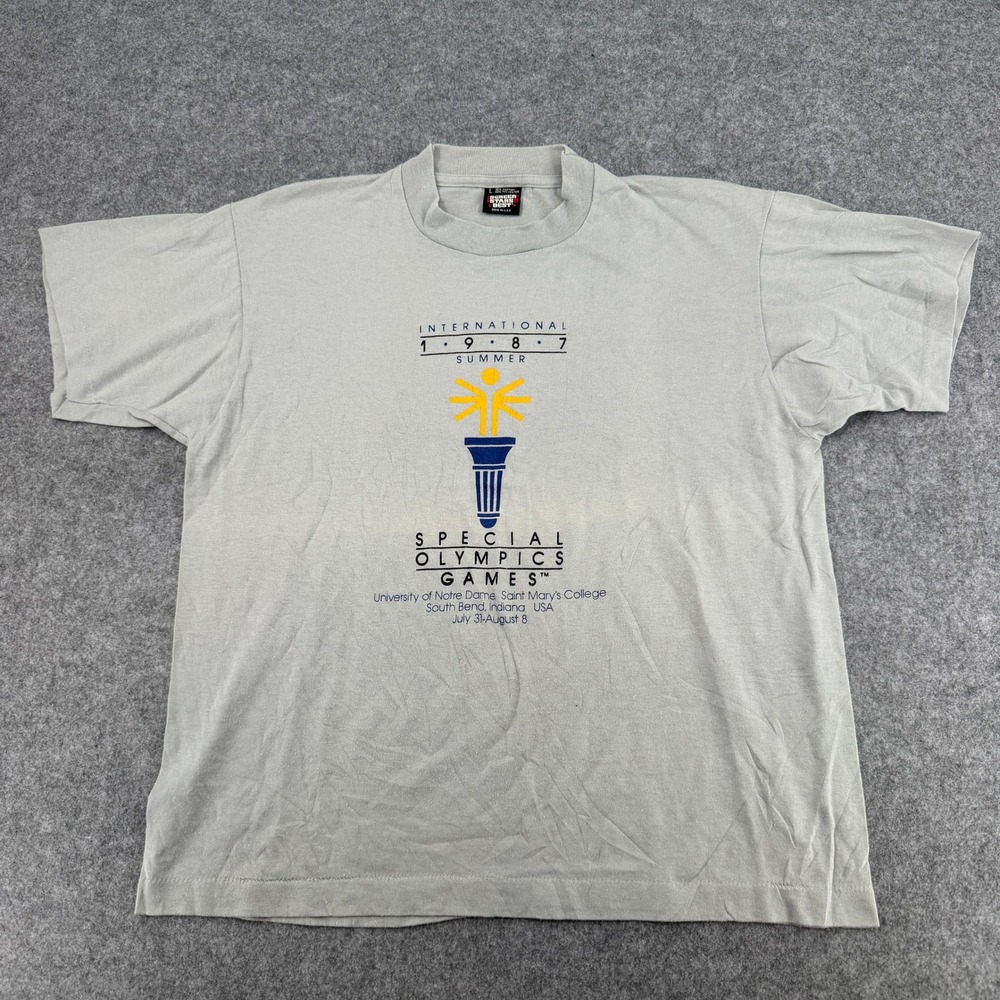 Notre Dame Screen Stars T-Shirt Mens L Gray Olympics Summer 1987 EUC 187